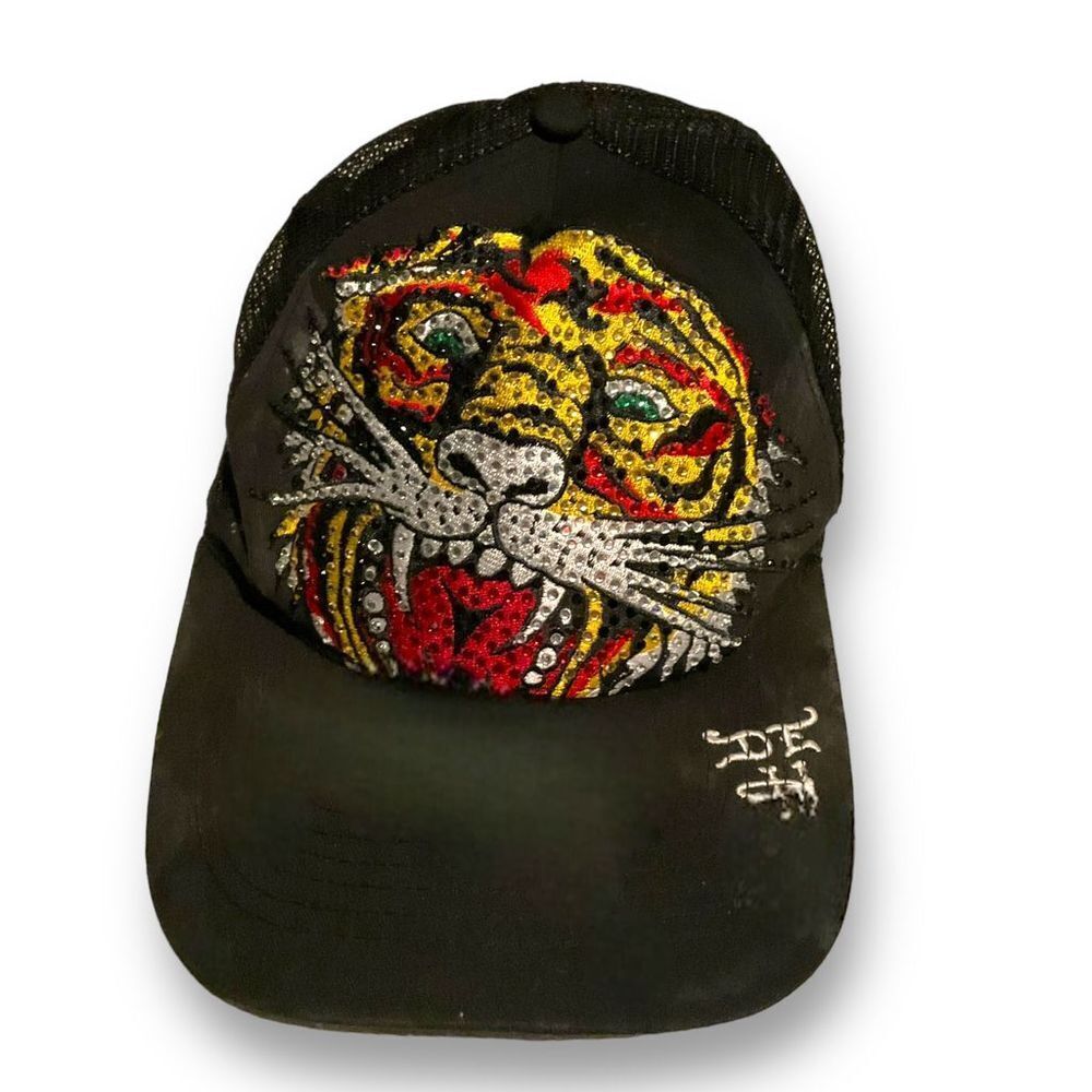 🧢🔥 Ed Hardy Rhinestone Tiger Trucker‎ Hat | Y2K Streetwear Bling
